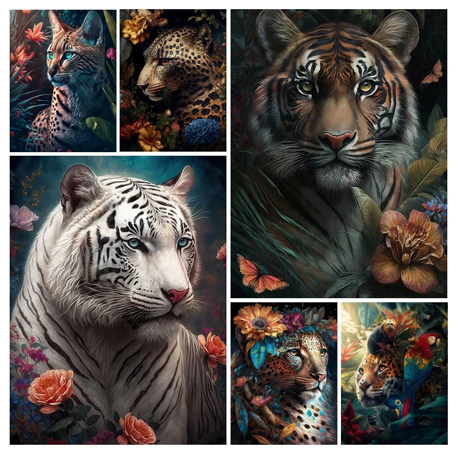 Diamond Painting Jungle Wild Animals Diy Full Mosaic Arts Tiger And Leopard Rhinestone Embroidery Picture Wall Decor AA4861