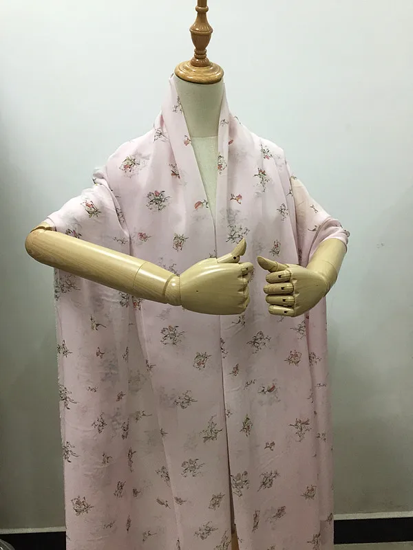 1 meter 100% Mulberry Silk 9 momme Thin Georgette Silk Fabric Light Pink Floral Printed 138cm 54