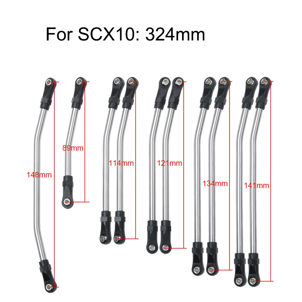 AXSPEED Stainless Steel Links with Rod Ends 313/324mm Suspension Linkage for 1/10 Axial SCX10 II 90046 TRX4 RC Crawler Car Parts