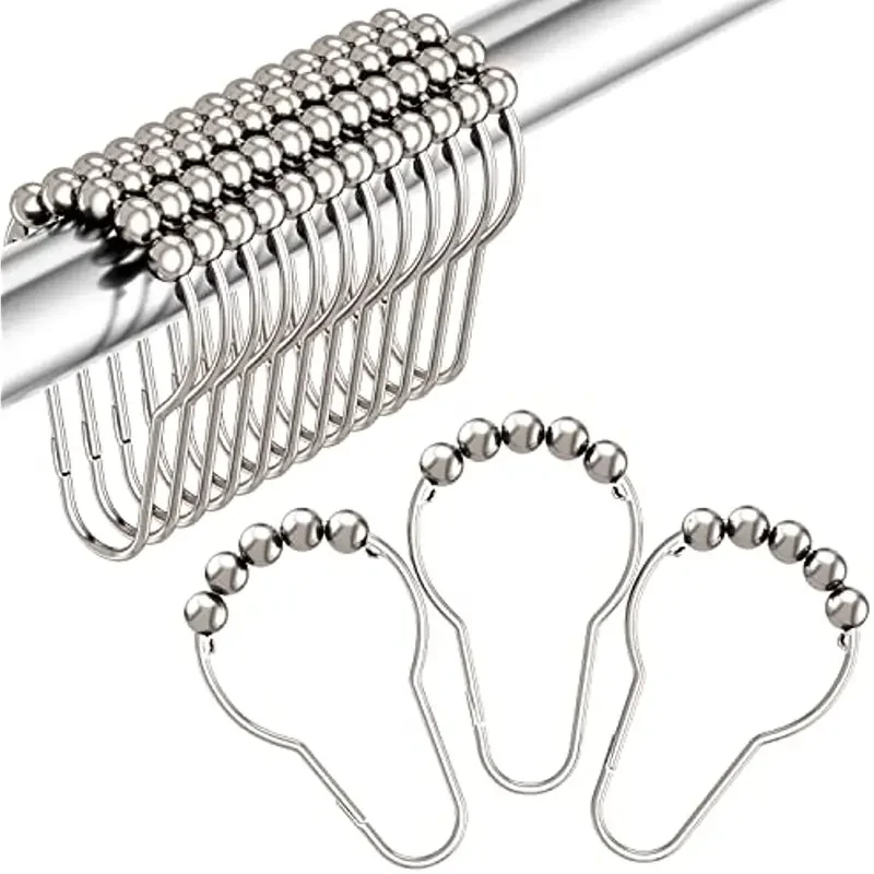 12Pcs Rust-Proof Stainless Steel Shower Curtain Hooks - Durable and Easy to Install for Bathroom Rods - Decorative