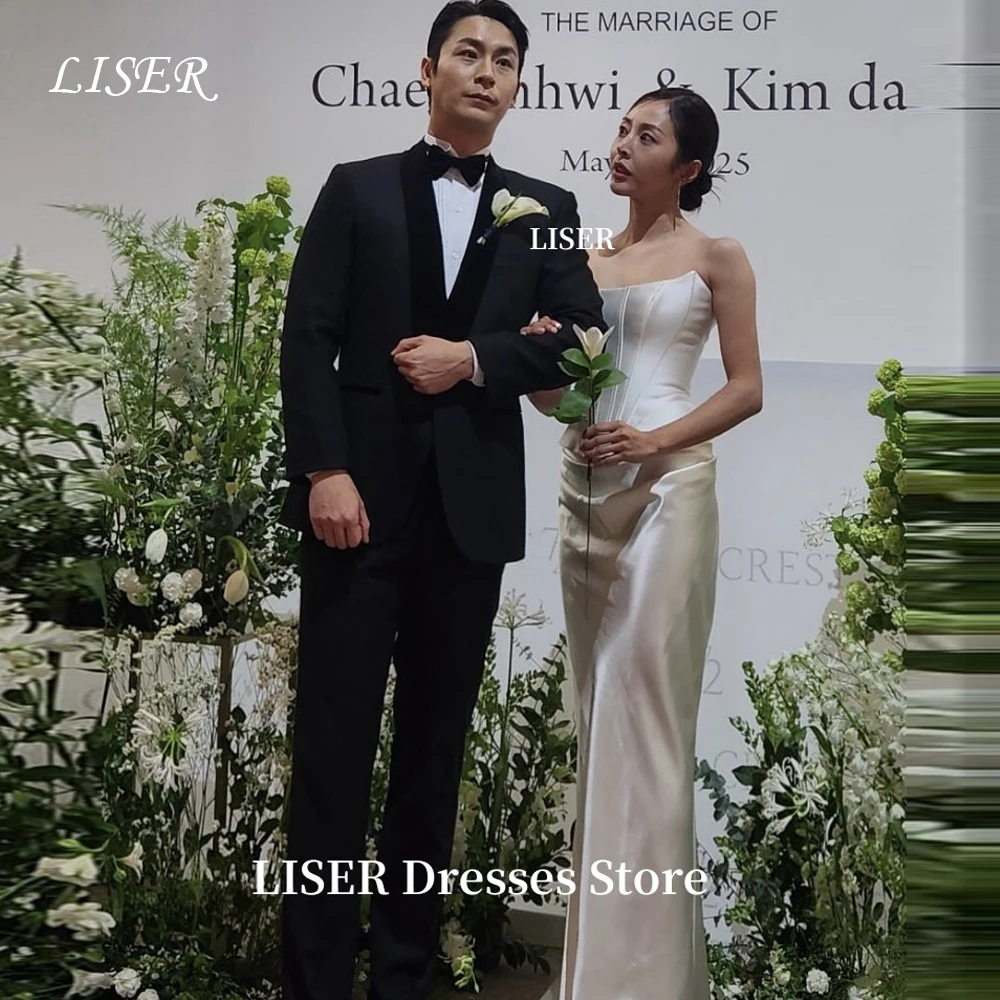 

Liser Boat Neck Mermaid Simple Korea Wedding Dresses Long Satin Bridal Gowns Photo Shoot Customized Corsets Back 웨딩드레스