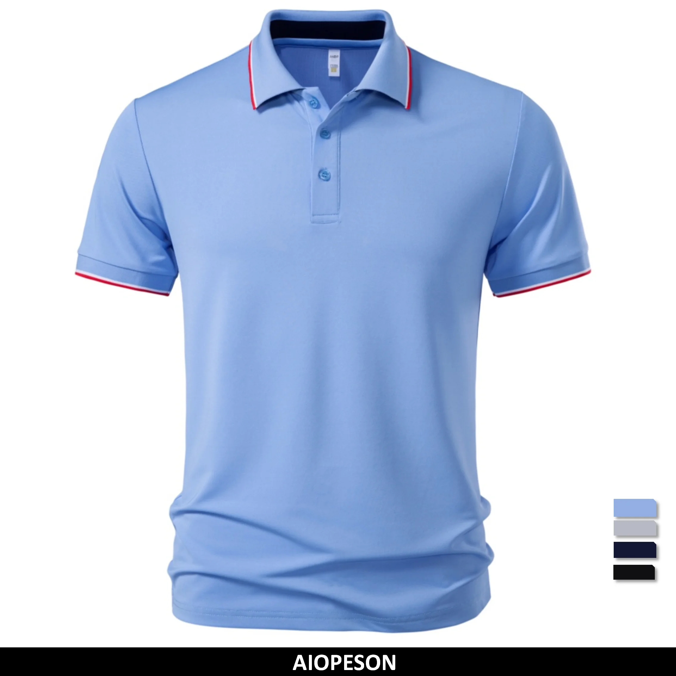 Camisa Polo de Trabajo para Hombre AIOPESON, Color Sólido, Transpirable, Absorbe la Humedad, Profesional, Casual, para Uso Diario