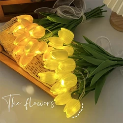 Tulipanes artificiales con luz LED para decoración del hogar, lámpara de mesa de tulipanes de simulación, ramo de luz nocturna, regalos, 10 piezas