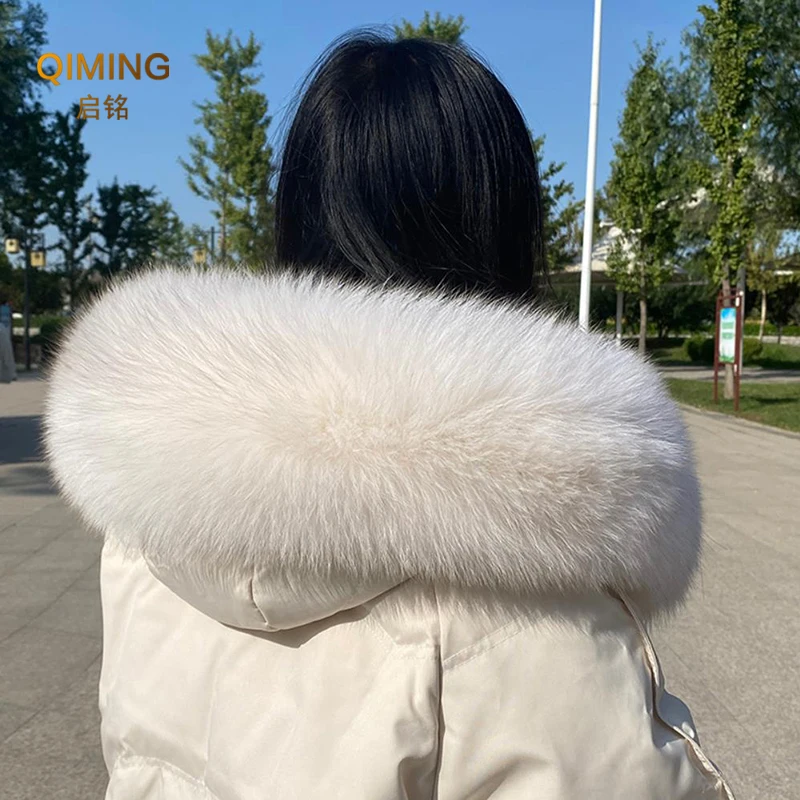 100% Real Fox Fur Collar Winter Hood Trims Fur Decor Shawl Coat Parkaks Neck Warmer Women Warm Furry Fur Scarf Luxury Scarves