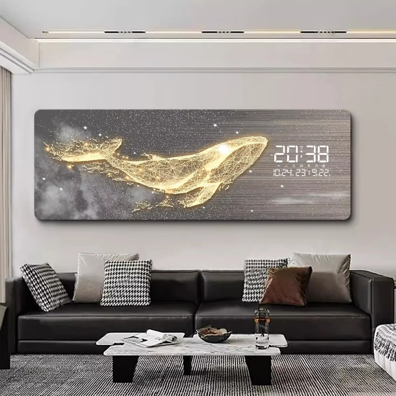 #￥Decorative painting electronic clock living room wall clock LED perpetual calendar night light clock sofa background wall