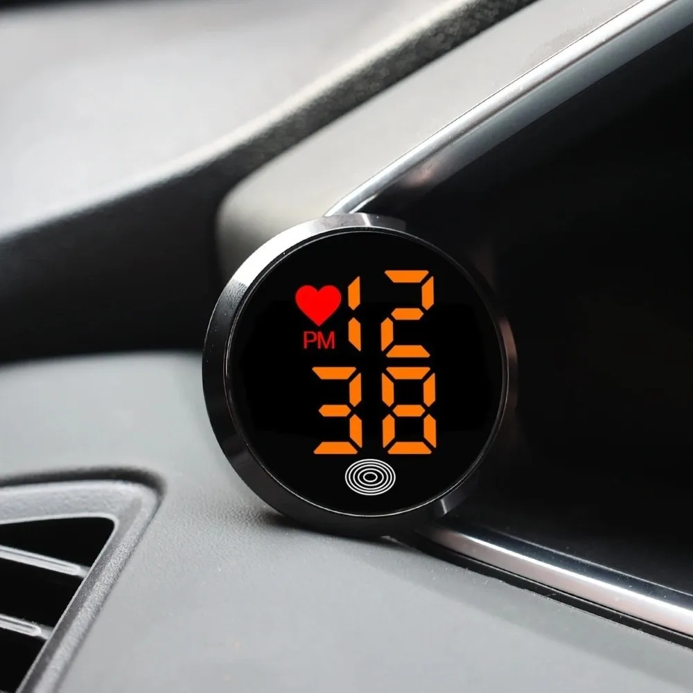Touch-Activated Car Dashboard Clock LED Time Display Alloy Luminous Car Clock Simple Mini Stick-On Clock Home/Office