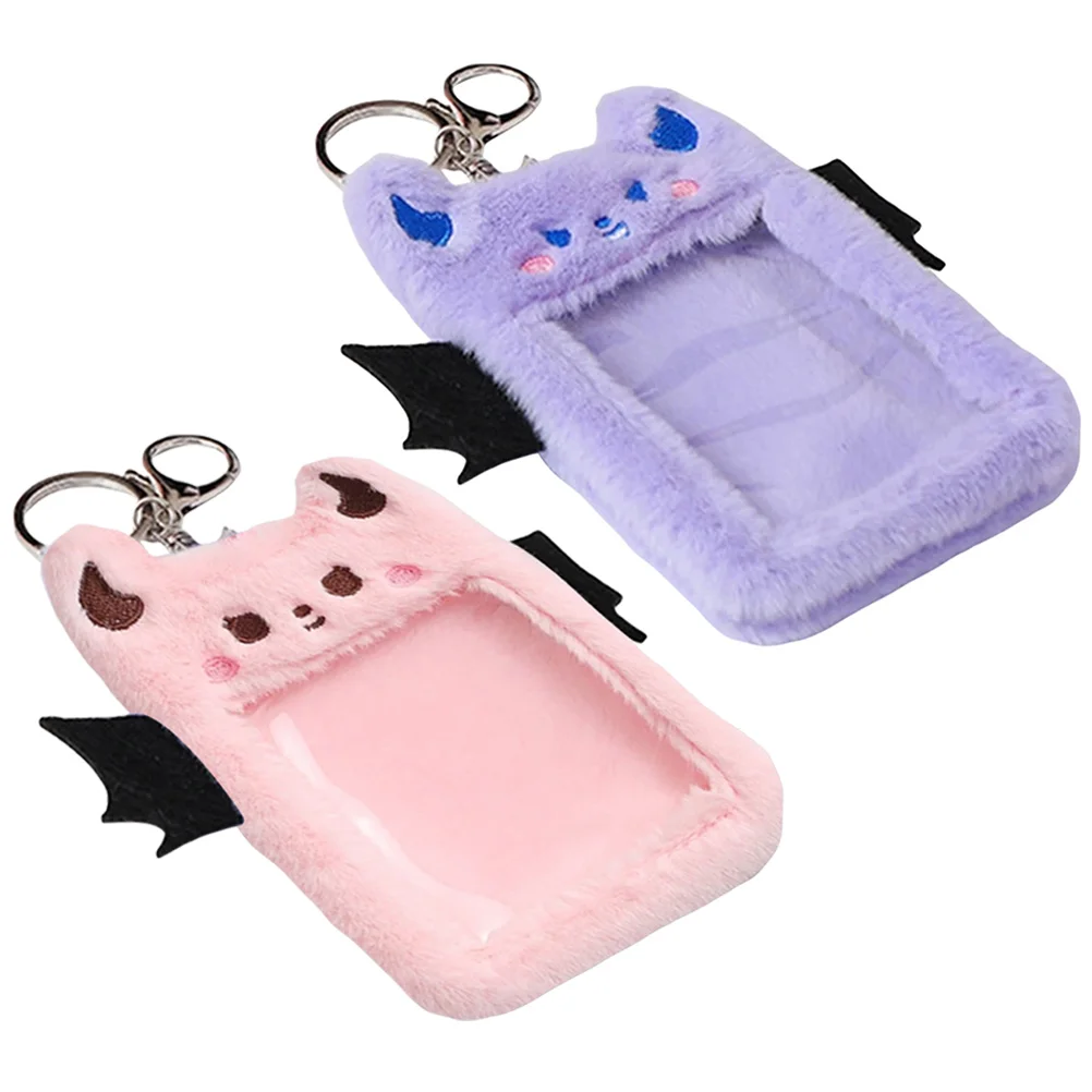 2 Pcs Stationery Plush Card Holder Reusable Keychain Girl Sleeve The Photograph