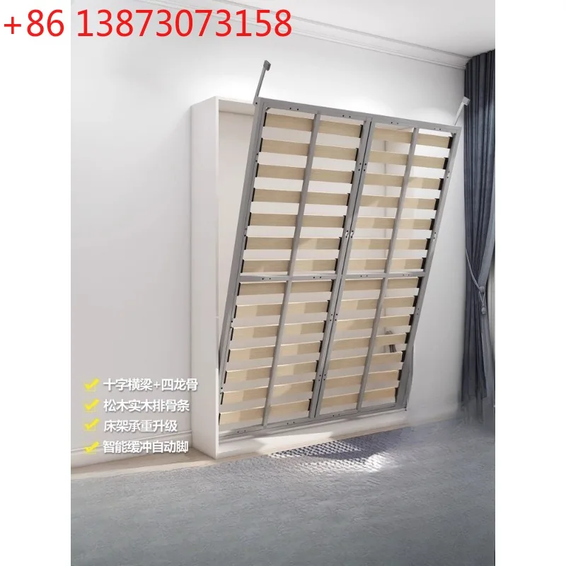 Invisible bed folding bed wardrobe integrated solid wood reinforced wall front side down hidden Murphy hardware