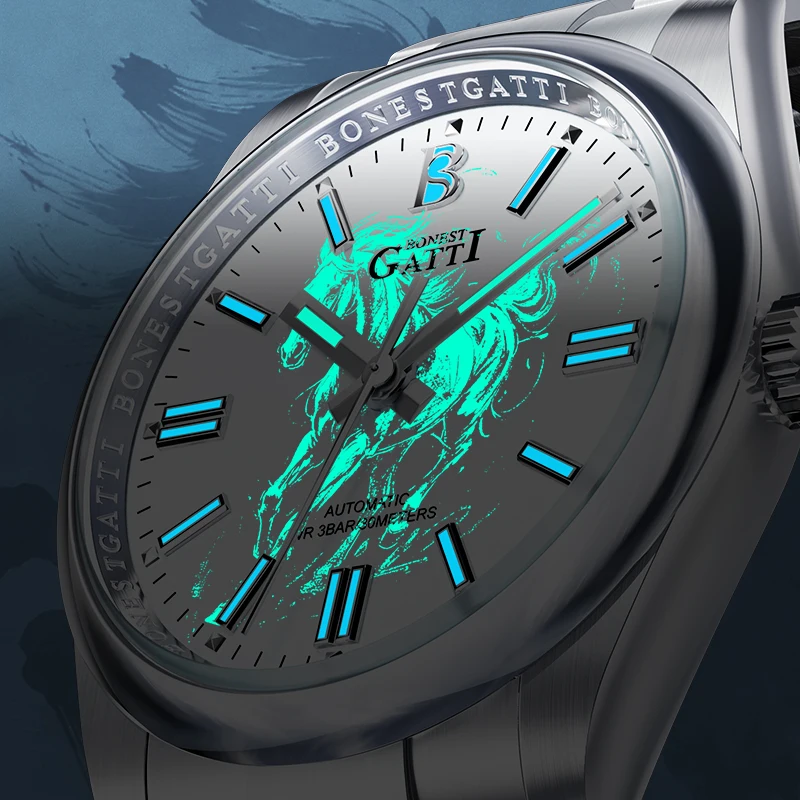 

BONEST GATTI 316L Stainless Steel Mechanical Watch For Men 40Mm Dial Butterfly Clasp Luxury Wristwatch