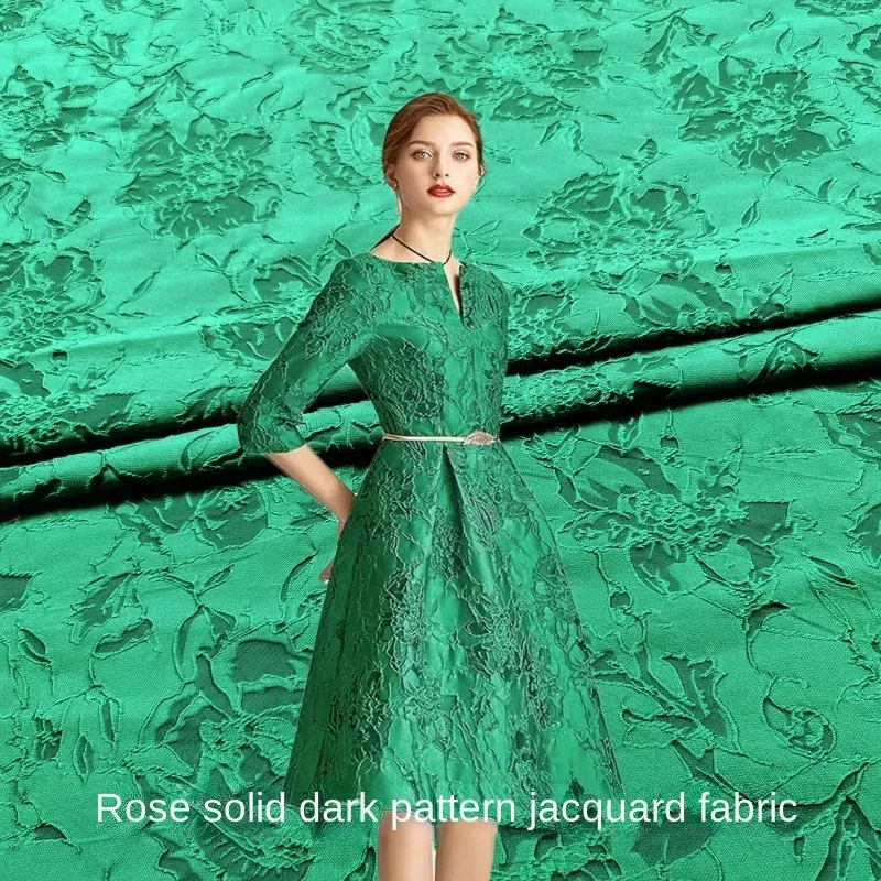 

Jacquard Brocade Fabric Dark Rose Fluffy Windbreaker Set Dress Green Cloth for Diy Fashion Sewing Material By The Meter
