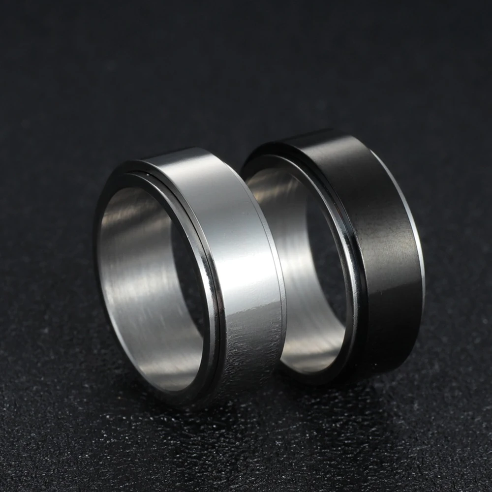 8MM Couple's Rotatable Stainless Steel Ring Smooth Minimalist Matching Band Engravable Gold Color Jewelry Gift Wedding Anniversa