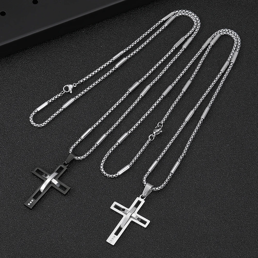 Fashion OL Two Color Titanium Steel Cross Necklace Man For Party Birthday Gifts Fashion Jewelry