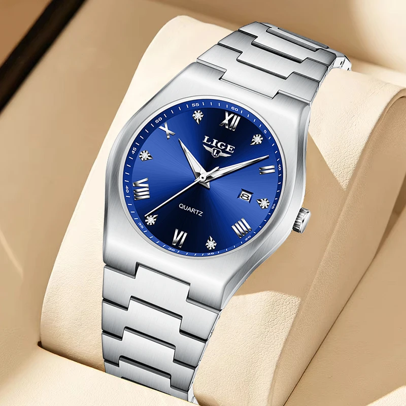 

LIGE простые роскошные кварцевые наручные часы, повседневные водонепроницаемые светящиеся часы из нержавеющей стали, деловые спортивные часы с автоматической датой для мужчин