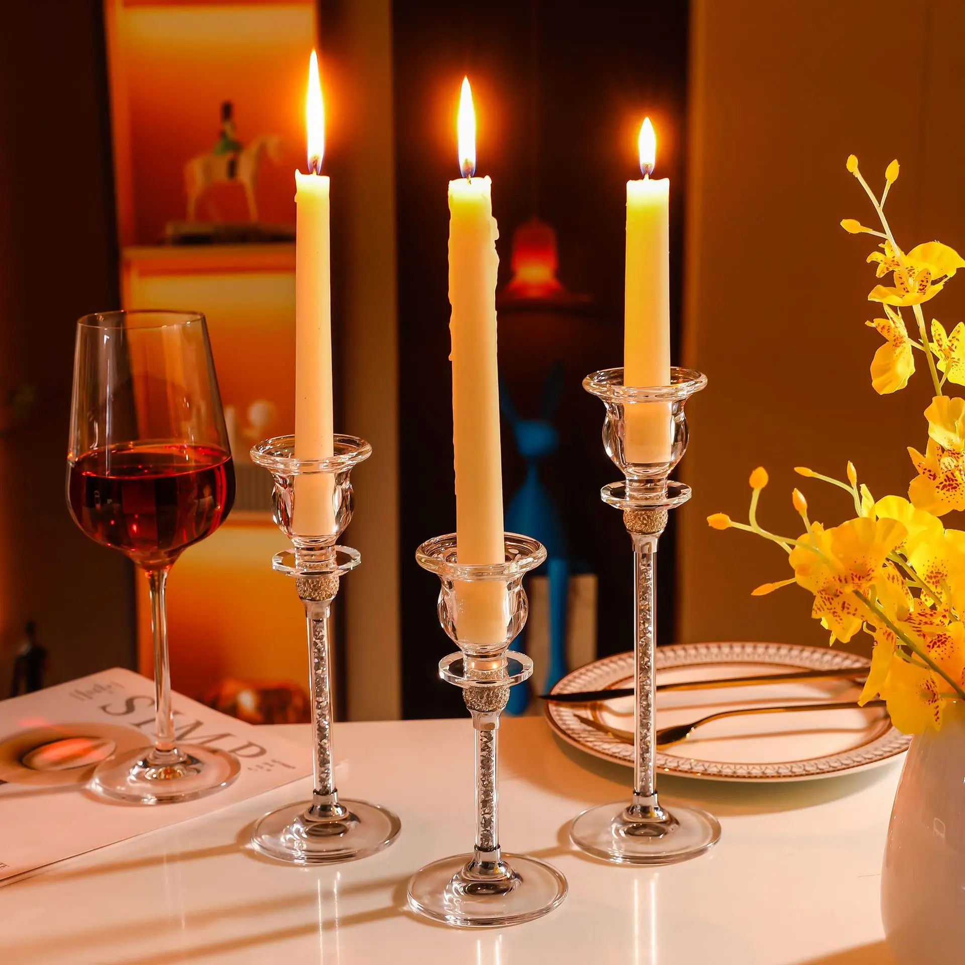 Glass Candle Holder Wedding Christmas Festival Centerpiece Dining Table Romantic Decor Hotel Bar Home Ornament