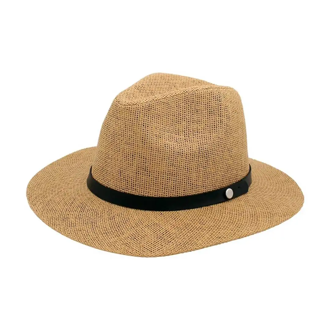 Kebedo Moda Sombrero de Paja para Hombre Mujer de alta calidad, Gorro Panamá de Verano UPF 50, Sombrero Marrón, Estilo Fedora para el Sol, Playa, Fiesta, De ala Ancha, Plegable y Ligero Marrón, Talla