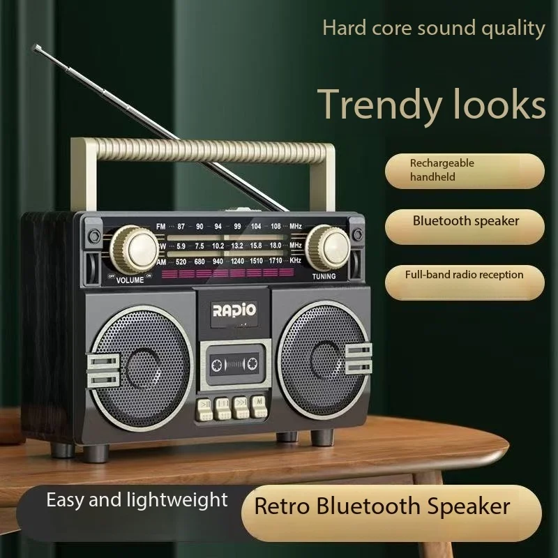 

Portable Retro DSP Radio Classic Vintage Solar Charging FM AM SW Radio Rechargeable Bluetooth5.3 Speaker Support TF Card USB AUX