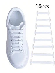 16Pcs/Pack White Silicone No Tie Shoe Laces Stretch Shoelaces For Sneakers Casual Shoes Sports Shoes Combat Boots