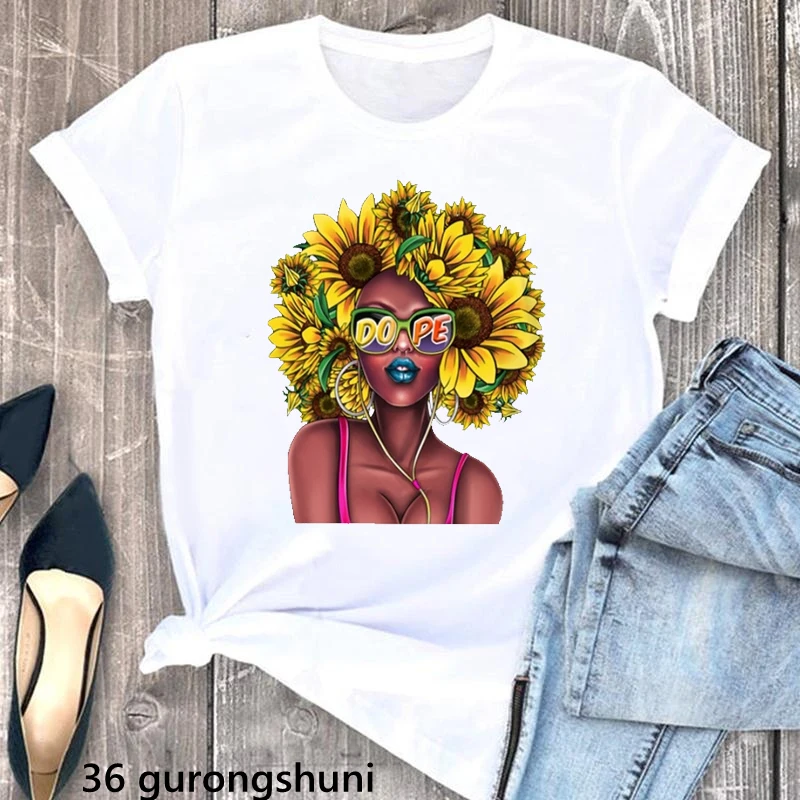 

Gold Glitter Unapologetically Dope Afro Melanin Graphic Print Tshirt Women'S Clothing Black Girls Magic T Shirt Femme Summer Top