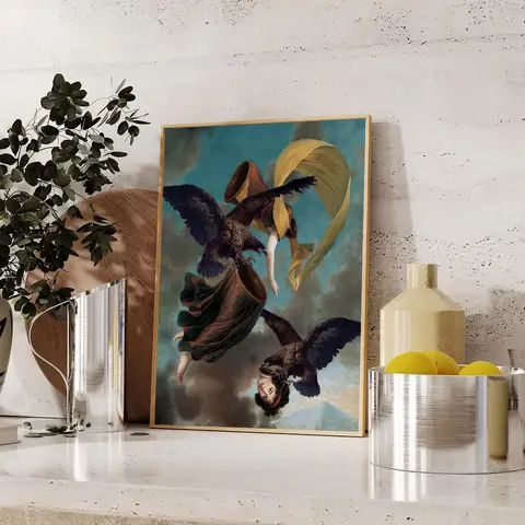 Vintage Canvas Wall Art Renaissance Angel Painting Home Decor Baroque Portrait Religious Figure Artwork Gift