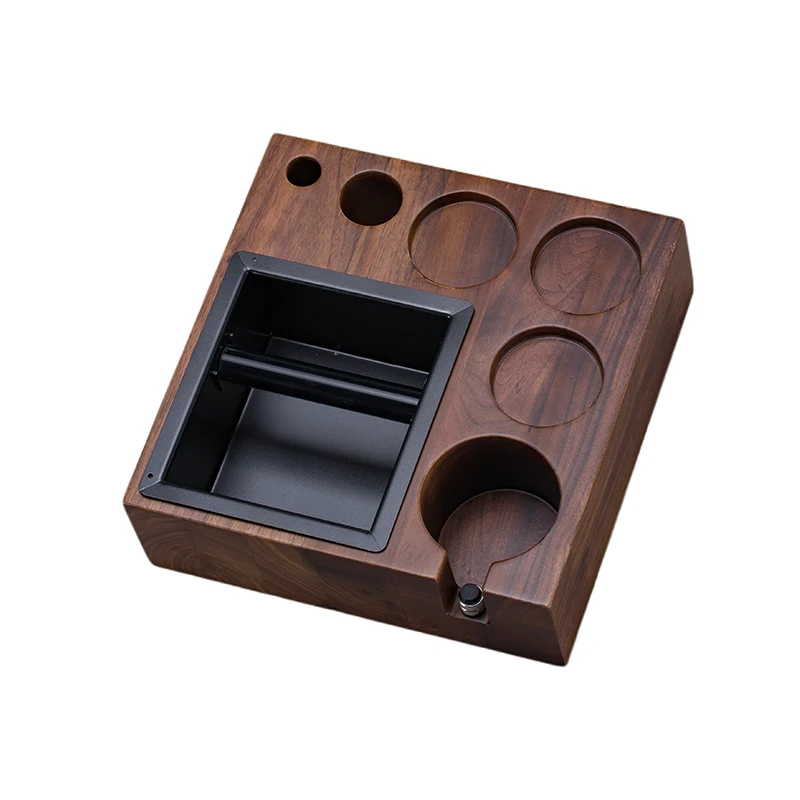 Wooden Espresso Tamp Station Knock Box with Removable Metal Basket for Coffee Product
