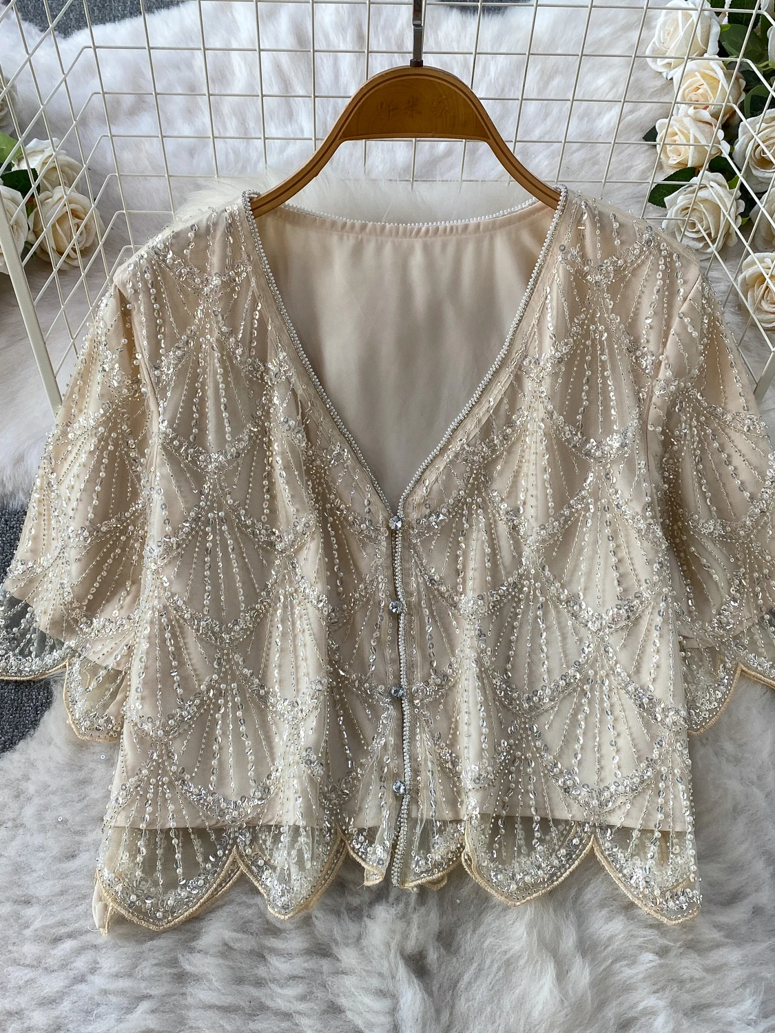 Goddess Party Show Sequin V-neck Outerwear Versatile High Net Gown Strapless Dress Summer Fashion Set for Young Women