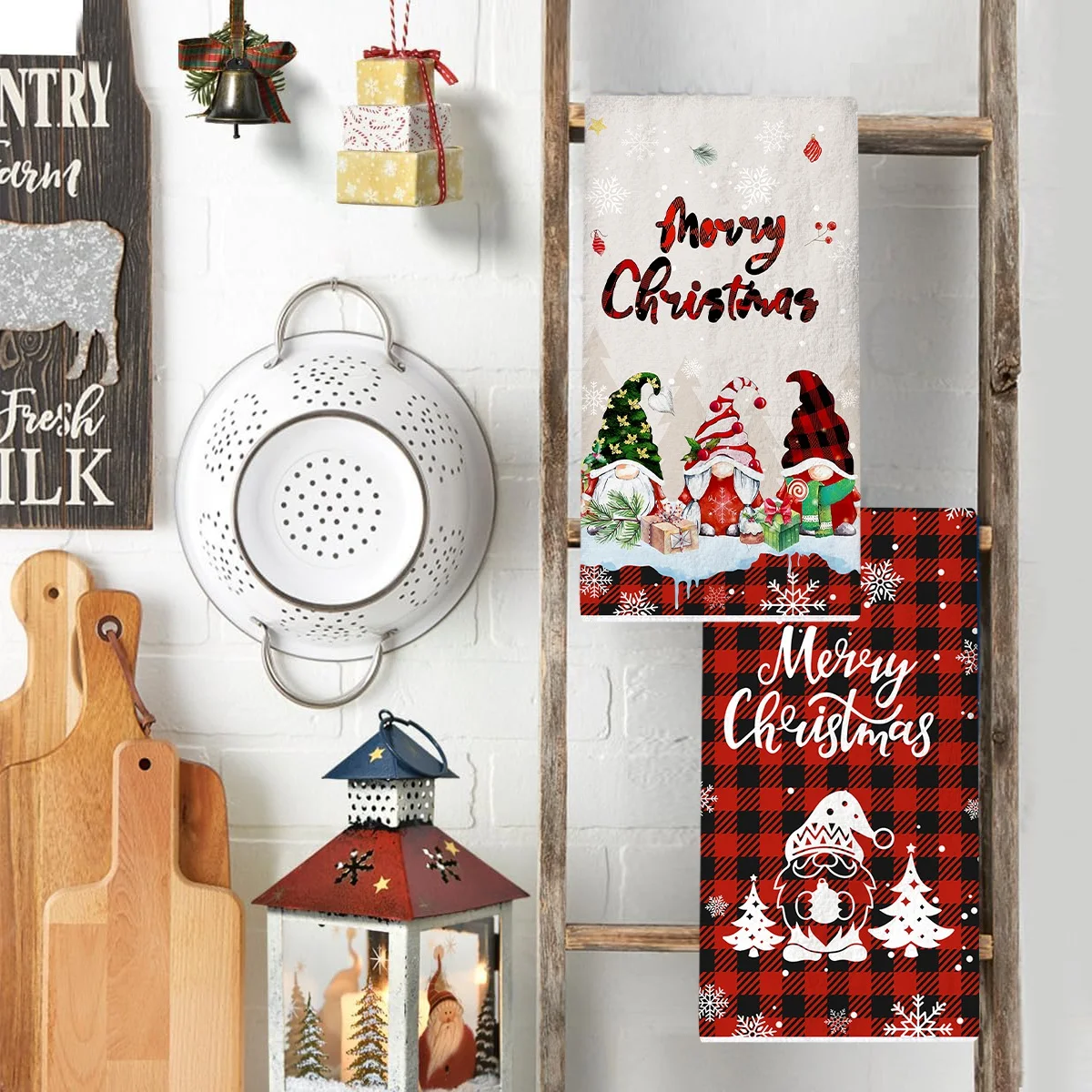 2 قطعة مناشف المطبخ عيد الميلاد عيد ميلاد سعيد الطرف الديكور 2025 عيد الميلاد جنوم المنزل طبق المطبخ القماش نافيداد هدايا السنة الجديدة