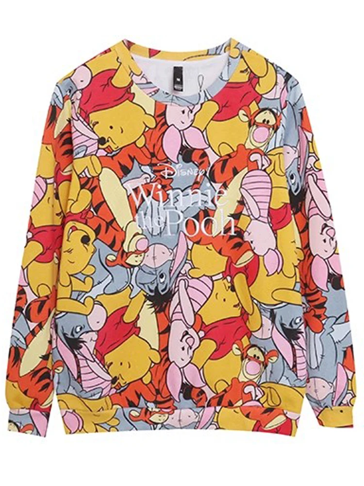 Disney Sweatshirt Winnie the Pooh Bear Eeyore Cartoon Print Embroidery Women Long Sleeve Fleece Tee Tops + Pants Trousers 1 Sets