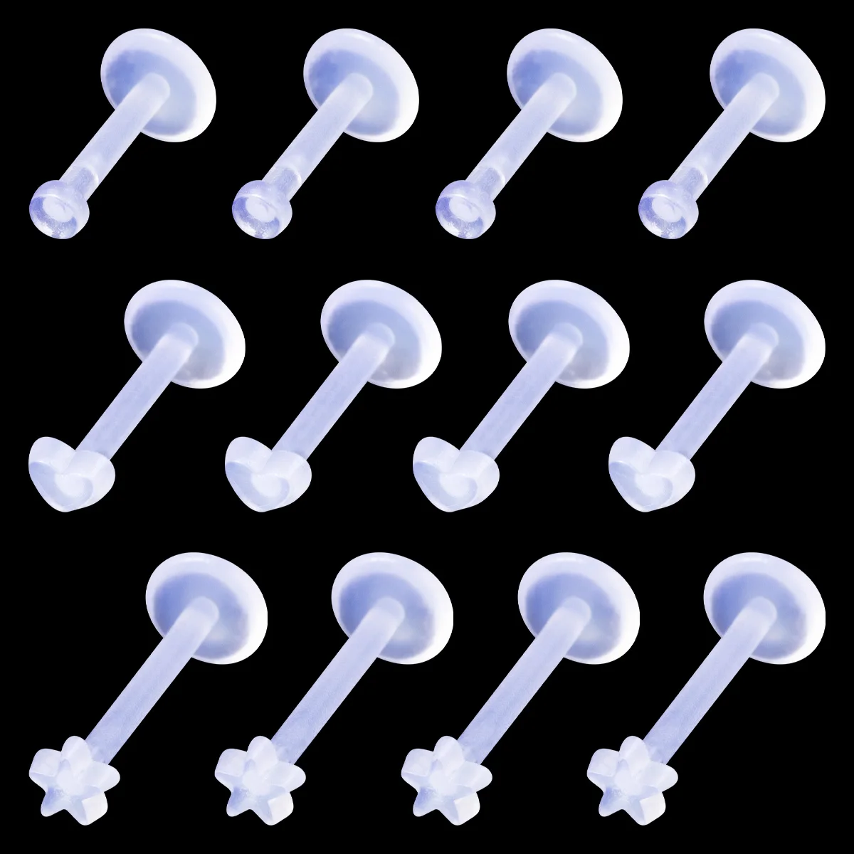 12pcs Transparent Acrylic Lip Ring Labret Stud Earrings Ear Piercing Cartilage Tragus Helix Anti-allergy Retainer Body Jewelry