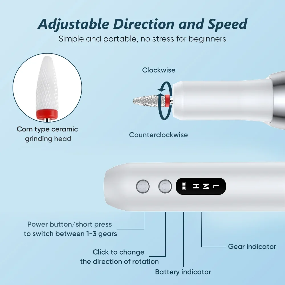 Lucidatore elettrico per unghie Punte da trapano Unghie Rettifica Lucidatura Arte Levigatura File Penna Rimozione della pelle morta Macchina per manicure Professionale