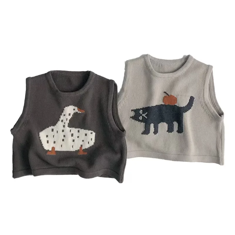 

Children Sleeveless Sweater Toddler Kids Cotton Vest Coat Boys Knitted Waistcoat Girls Clothes Cartoon Tops Casual Outerwear