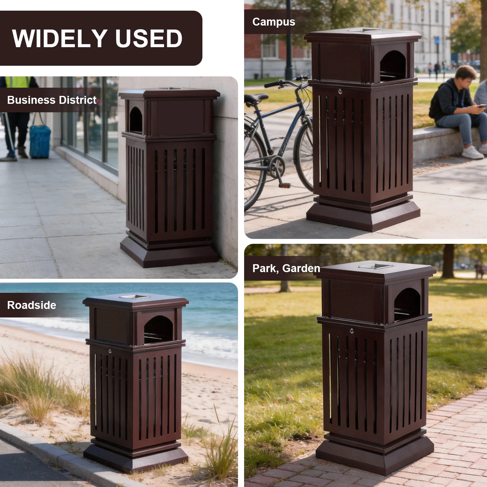 

30L Side Opening Waste Bin with Ashtray & Locking Lid Outdoor Hollowed Garbage Can Large Capacity for Garage Backyard Or Garden