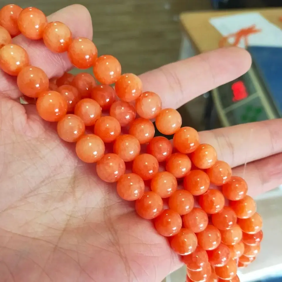 Natural Orange Jades Chalcedony Stone Beads Round Loose Beads For Jewelry Making 15\