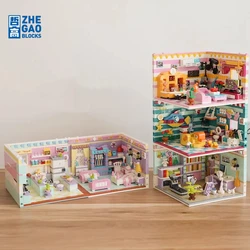 ZHEGAO mini cabin building blocks creative assembly children's toys bedroom living room model kawaii birthday gift