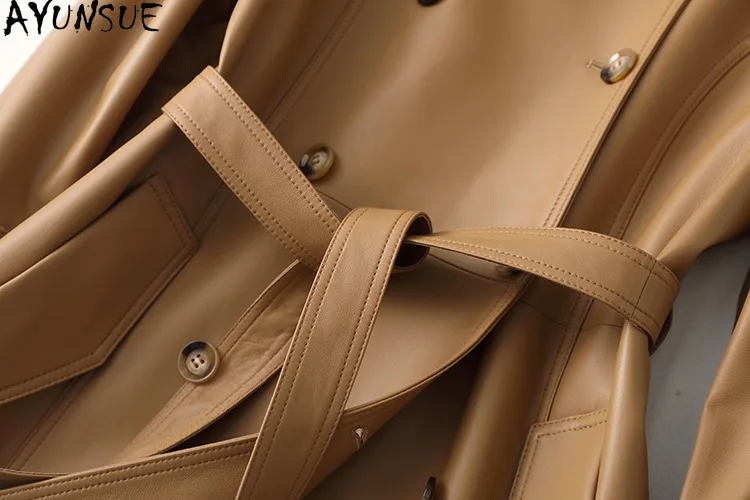 AYUNSUE リアルレザージャケットの女性 2025 春秋服ミッドレングスシープスキンレディースコートトレンチコート Jaqueta デ Couro