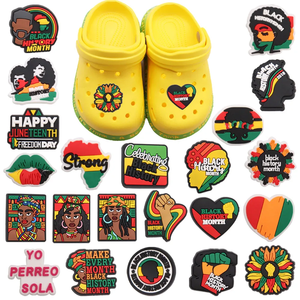 New Arrival 1-24Pcs PVC Black History Month Heart DIY Man Womancute Slipper Shoes Charms Buckle Clog Shoe Accessories