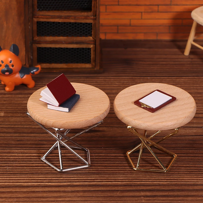 1/12 Dollhouse Simulation Coffee Table Round Tea Table Model Funiture Accessories For Doll House Decor Kids Pretend Play Toys