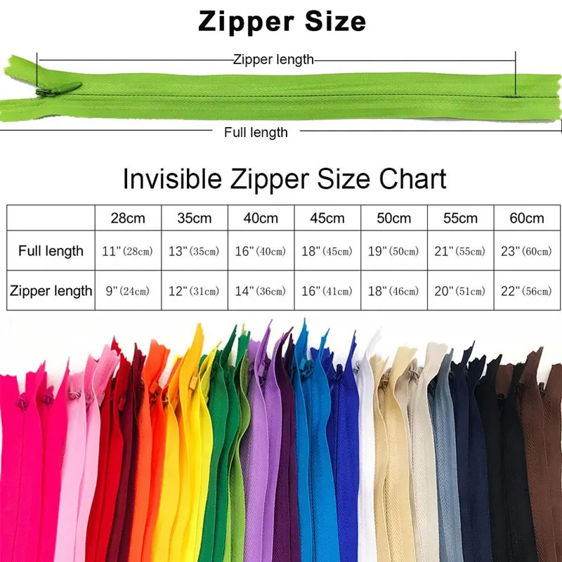 10Pcs Nylon Invisible Zipper Coil Bulk #3 Zippers for Tailor DIY Sewing Garment Home Textile 30 Colors 15/28/35/40/45/50/60cm