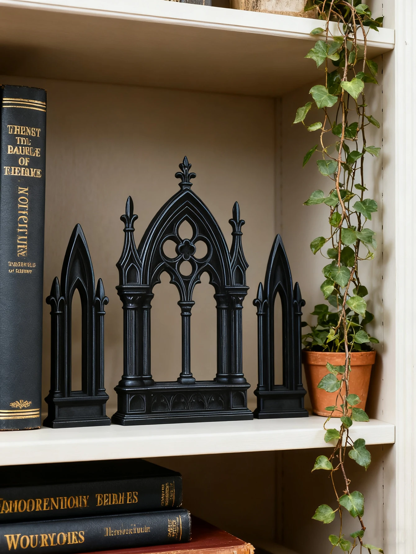 Adorno de mesa con forma de castillo de estilo gótico, extremos de libros de arco de catedral de madera negra, regalo de decoración de estante de oficina en casa Vintage, 3 uds.