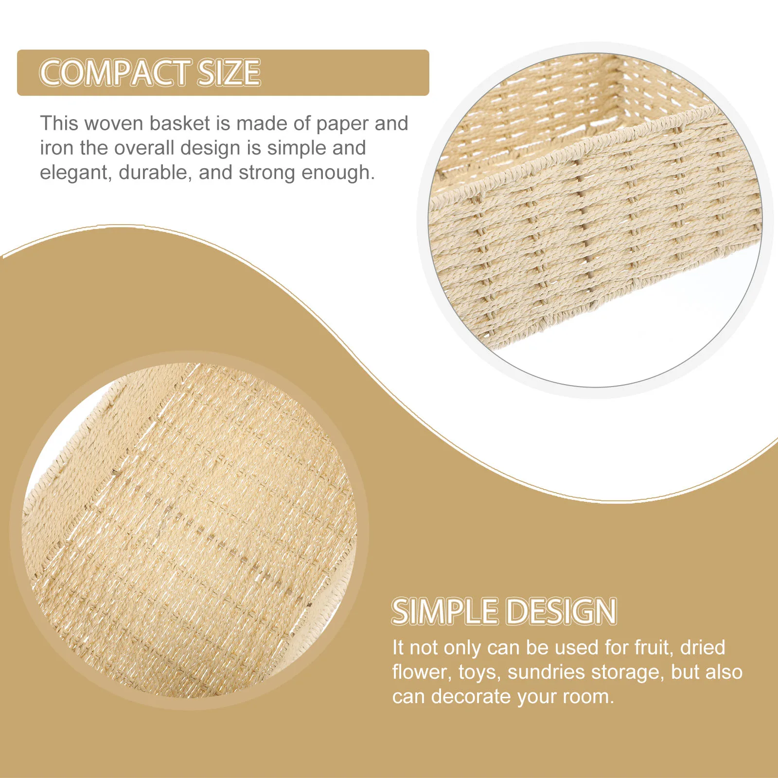 

2pcs Beige Paper Rope Baskets Woven Storage Basket Shelves ganizer Garbage Can Decorative Iron Bathroom Bedroom Closet Laundry