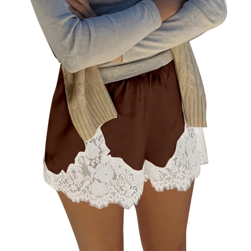 

Новинка 2026 года, женские атласные шелковые кружевные шорты с низкой посадкой, микро мини-шорты для отдыха, полуслипы, пижамы,