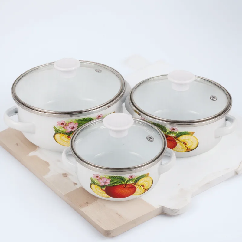 

3pcs Enamel Stockpot For Cooking Heat Resistant Non-Slip Handles Vintage Style Kitchen Cookware Portable Stew Pot