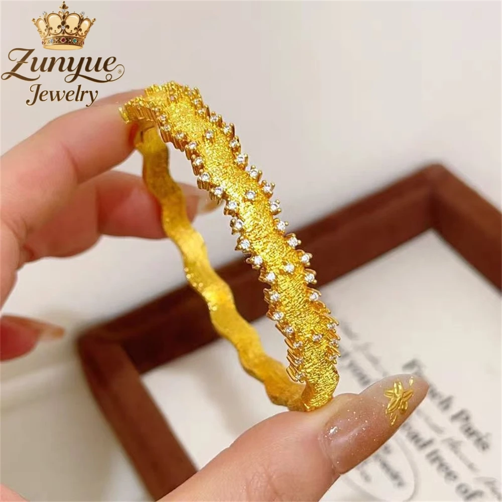 High-End Sand Gold Lace Brushed Adjustable Opening Bangle Best Selling Popular Charms Fashion Jewelry Luxury Couple Holiday Gift