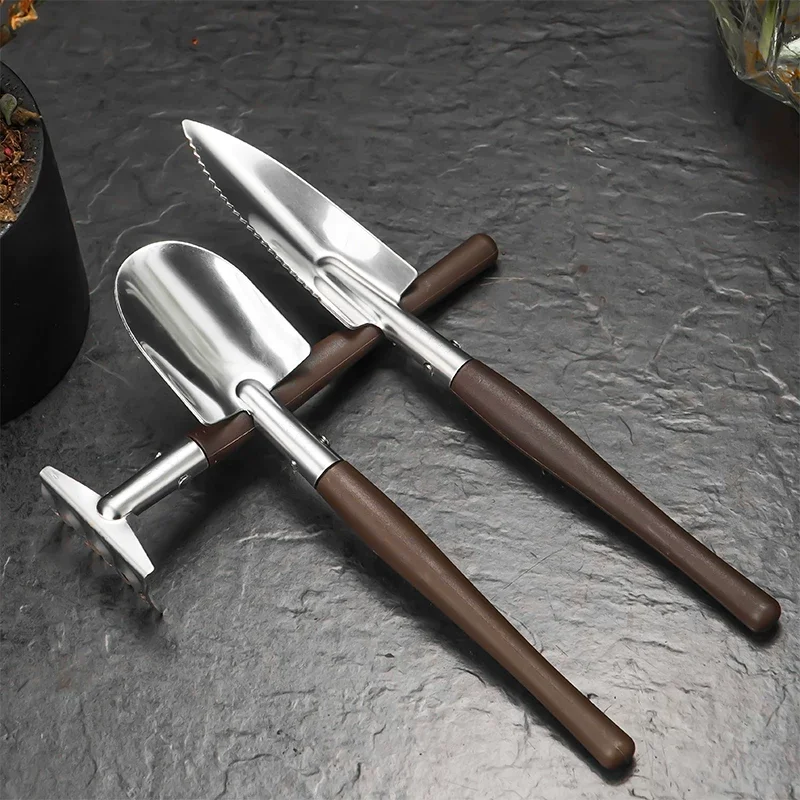 Aluminum Alloy Mini Garden Tool 3Pcs Set, Shovel with Rake Tip Design, Succulent Flower Plant Loose‑Soil Cultivation Accessory