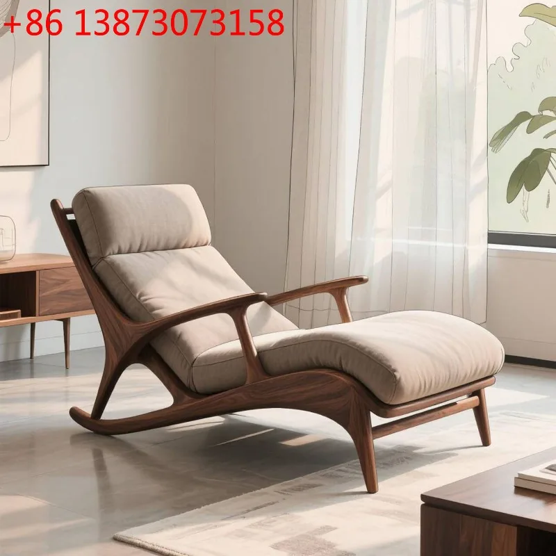 New Chinese-style North American black walnut chaise longue Song-style aesthetics minimalist lazy sofa living room balcony solid