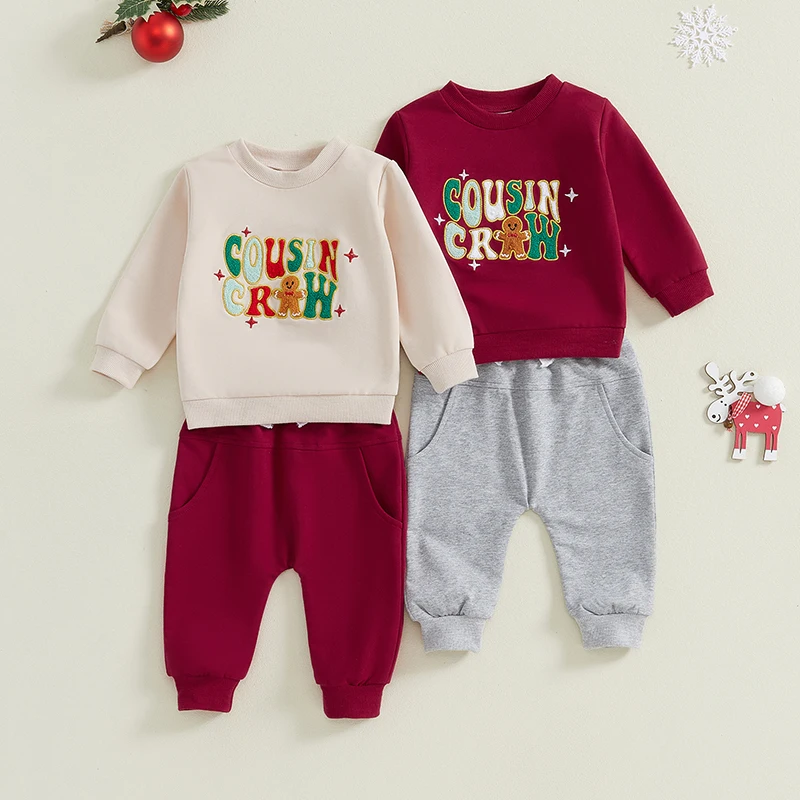 Toddler Baby Boy Christmas Outfit Cousin Crew Sweatshirt Pants Cute Gingerbread My First Christmas Baby Boy Outifts