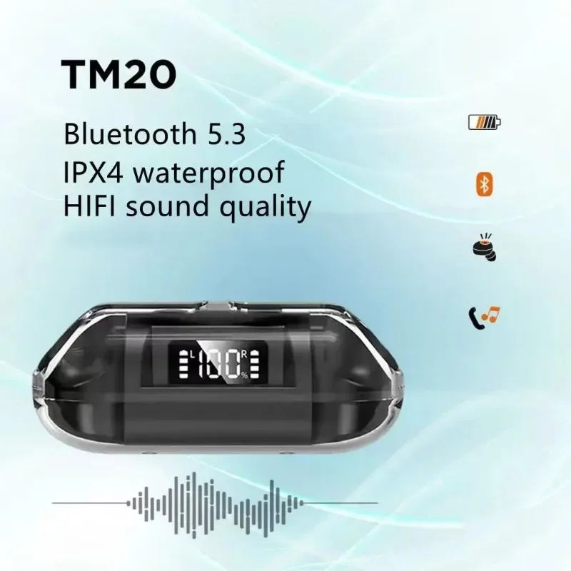 Fones de ouvido sem fio Bluetooth TWS TM20 Mini fone de ouvido intra-auricular com cancelamento de ruído para jogos e música