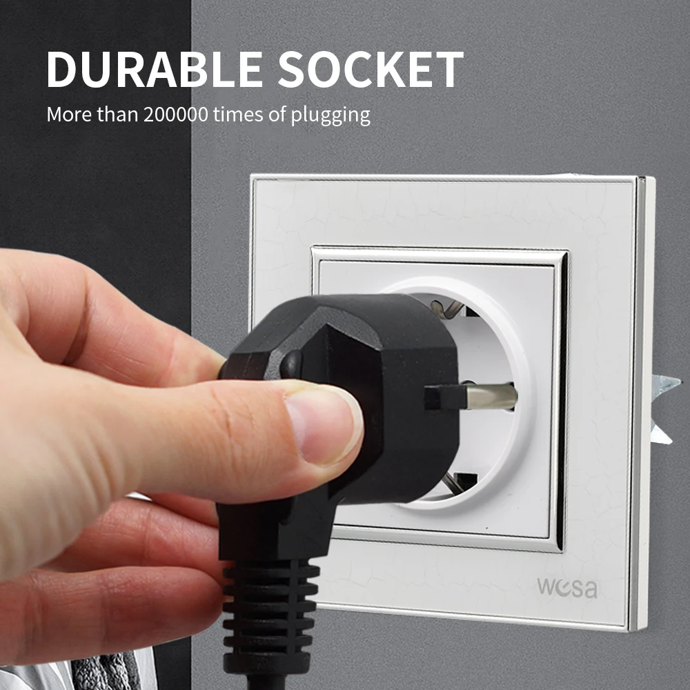 WESA الاتحاد الأوروبي القياسية مقبس الحائط الأبيض مرآة الاكريليك لهب لوحة مقبس الطاقة 16A مخرج كهربائي أخبار الأرض القياسية #3