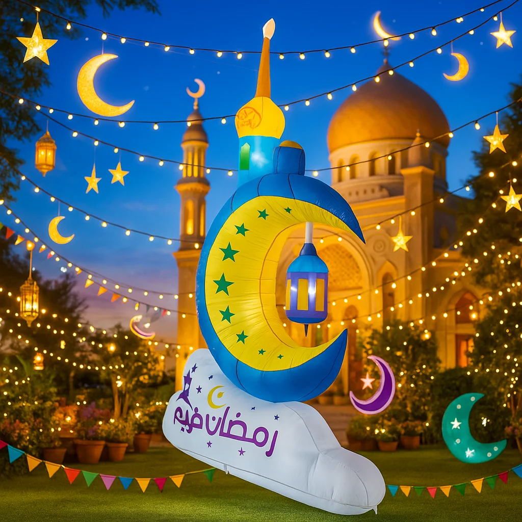 Nadmuchiwana zabawka LED 2,4 m / 7,8 stopy, dekoracja ogrodowa na Ramadan Eid, niebieski księżyc, ozdoba świąteczna na zewnątrz, prezent DIY