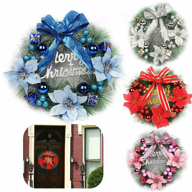 30cm Christmas Wreath Front Door Wall Decor Xmas Wreaths Merry Christmas Sign Indoor Outdoor Christmas Decorations Home Ornament