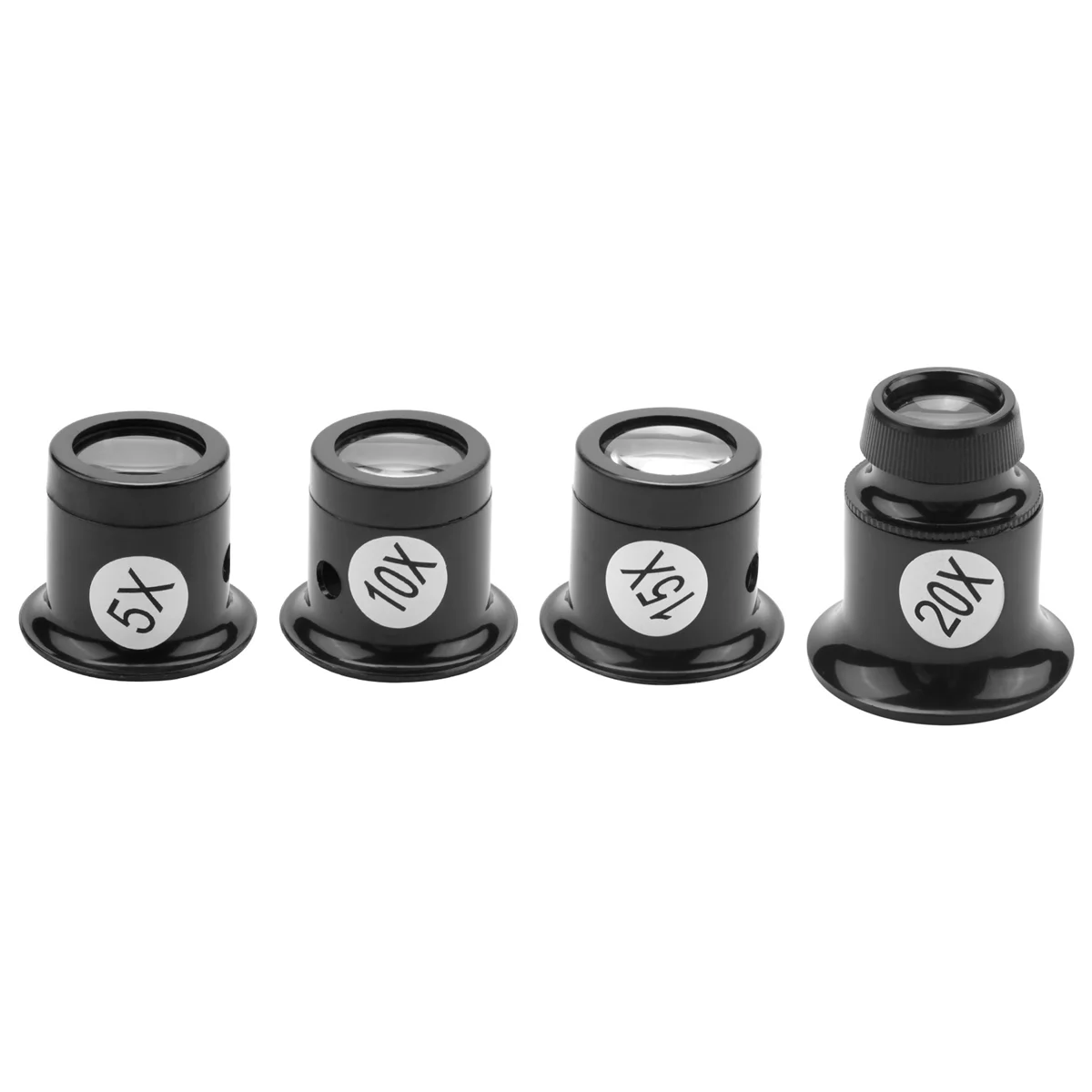 Juego de lupas para reparación de relojes, Juego de 4 piezas, 5X, 10X, 15X, 20X